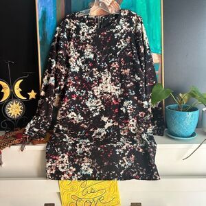 Walter Baker Black Floral Long Sleeve Dress L